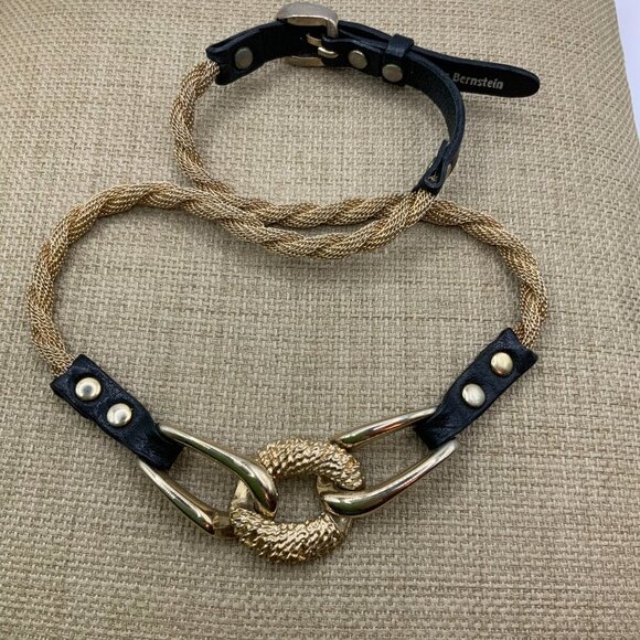 Marc Bernstein Leather Gold Tone Braided Mesh Wrap Necklace Bracelet - Picture 4 of 7